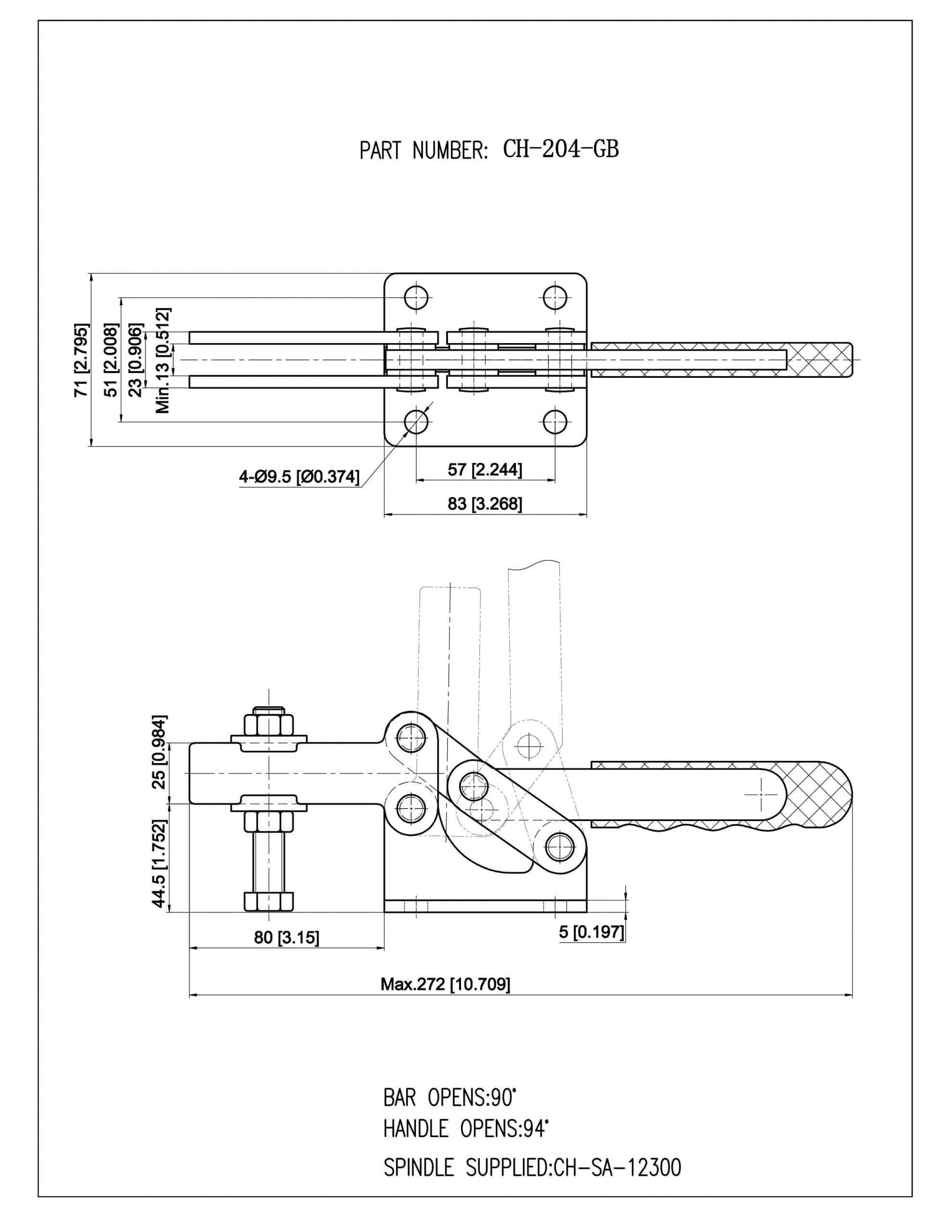 کاتالوگ کلمپ دسته افقی CH-204-GB clamptek