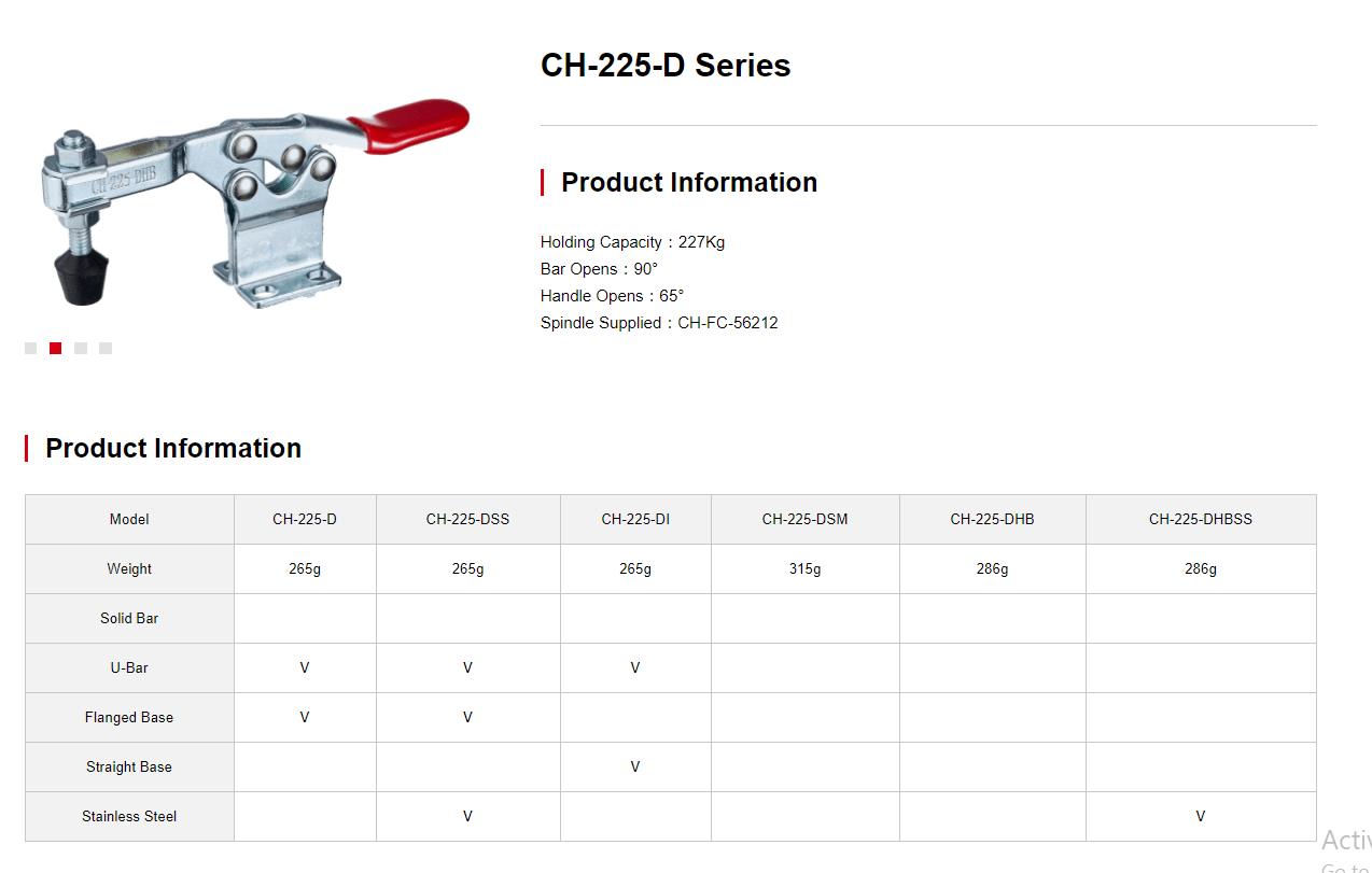 کاتالوگ کلمپ دسته افقی کد CH-225-D Clamptek