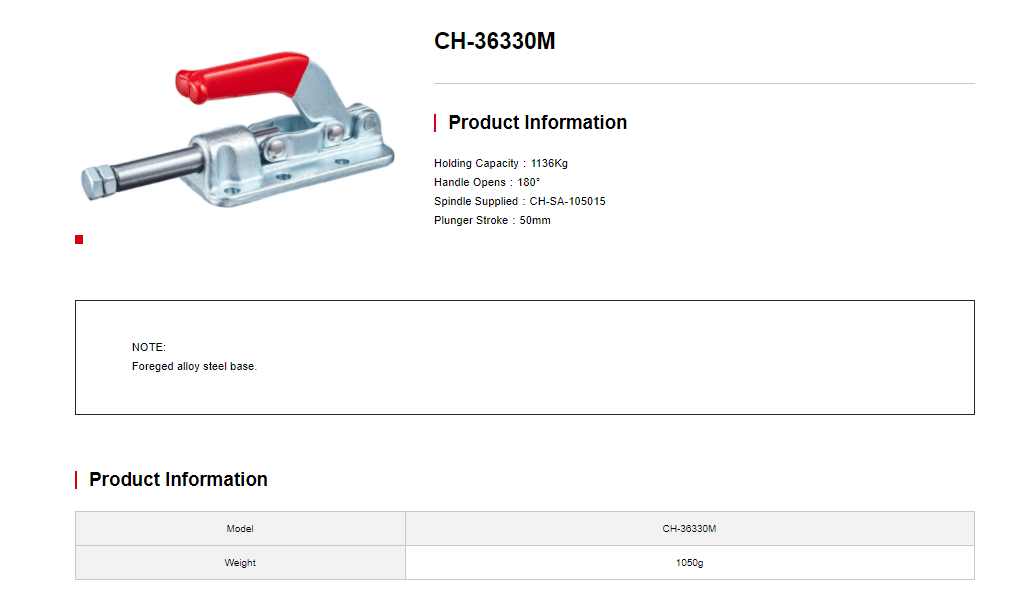کاتالوگ کلمپ فشاری افقی clamptek CH-36330