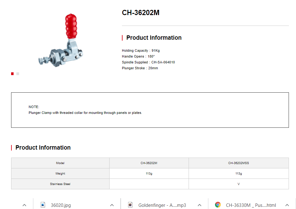 کاتالوگ کلمپ فشاری افقی کد 36202M برند clamptek