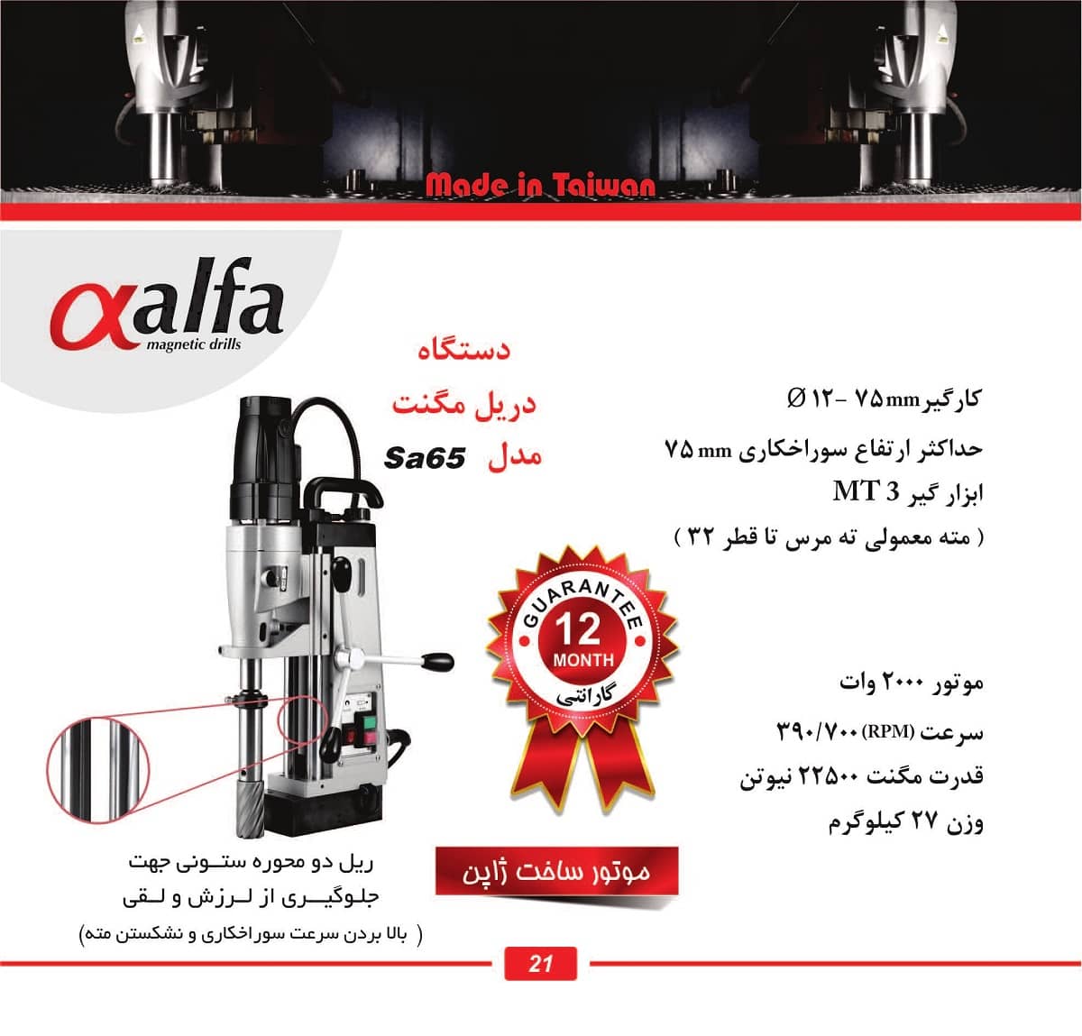 کاتالوگ دستگاه دریل مگنت مدل Sa 65 ALFA