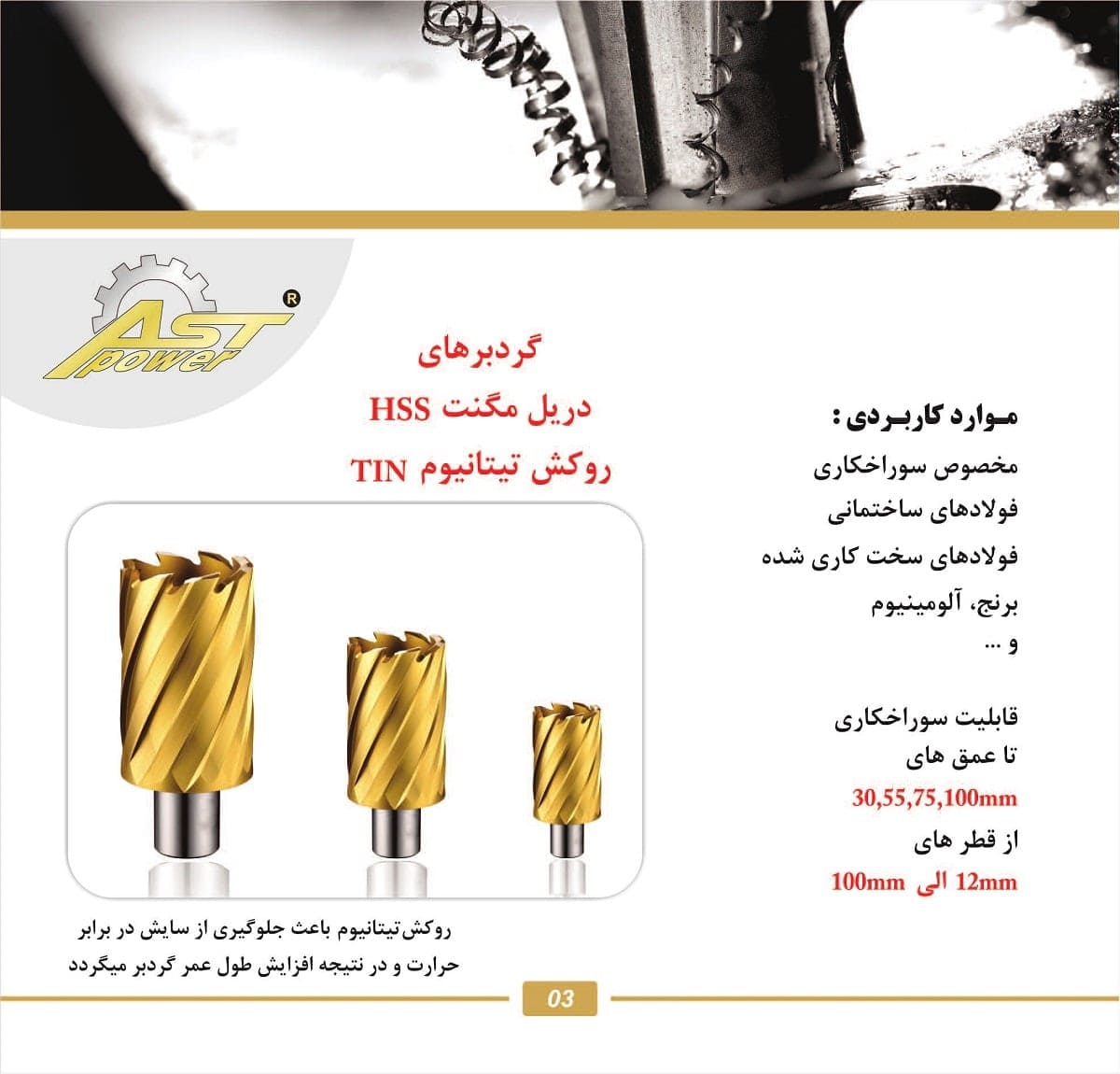 کاتالوگ گردبر دریل مگنت HSS روکش تیتانیوم TIN AST POWER